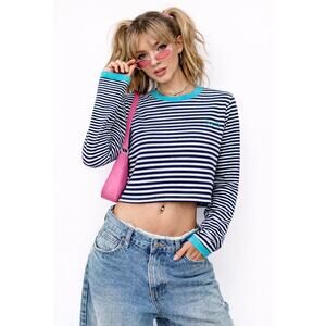 Vintage 90s y2k Striped Nautica Boxy Cropped Tee T-shirt M Preppy Casual Sailor